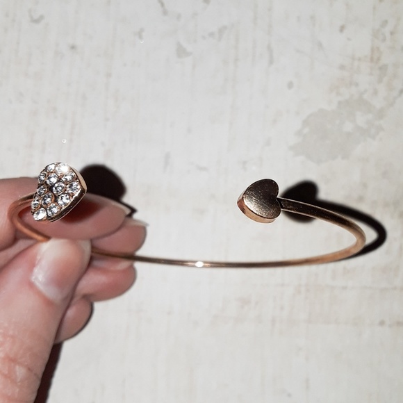 Gold Rhinestone Crystal Heart Cuff Bangle Bracelet - Picture 6 of 8